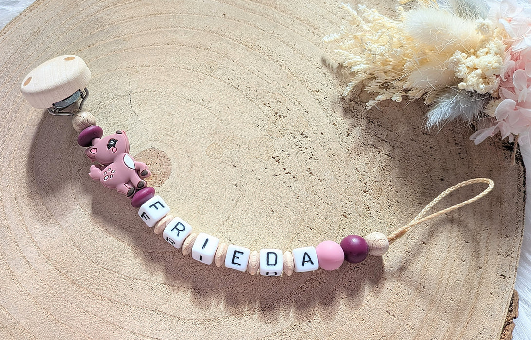 Beißkette mit Name Mädchen Reh Weinrot - CreativMade