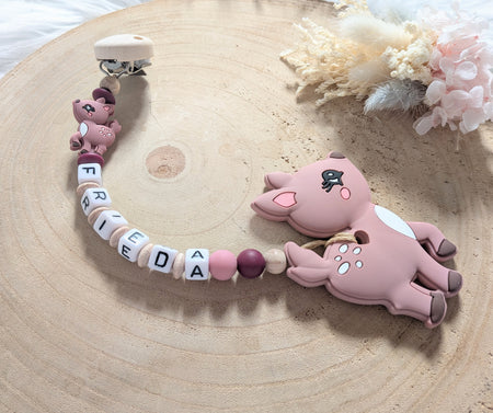Beißkette mit Name Mädchen Reh Weinrot - CreativMade