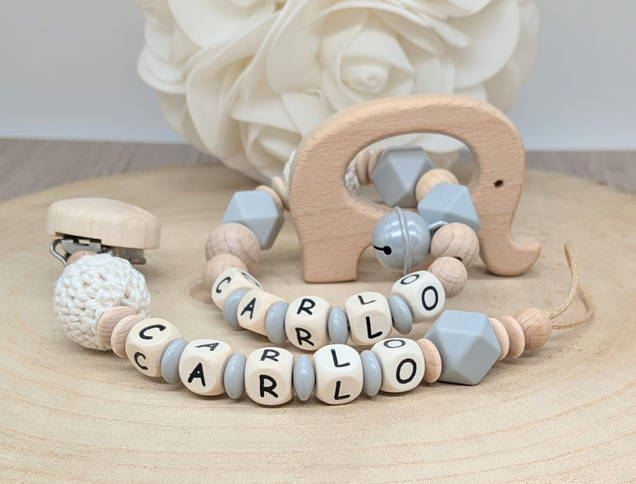 Schnullerkette & Greifling mit Namen | Baby Geschenk - CreativMade