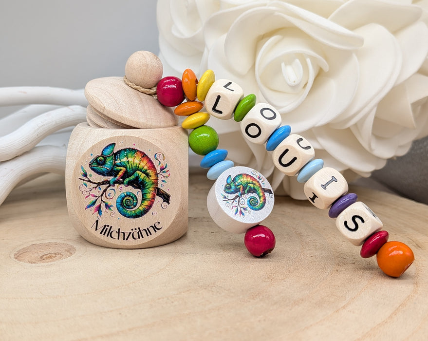 Milchzahndose personalisiert mit Namen Chamäleon Jungen & Mädchen Zahndose mit Namen | CreativMade .