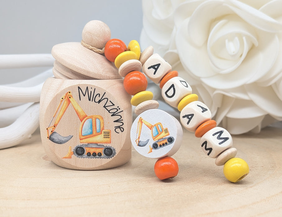 Milchzahndose personalisiert mit Namen Bagger Jungen Zahndose mit Namen - CreativMade
