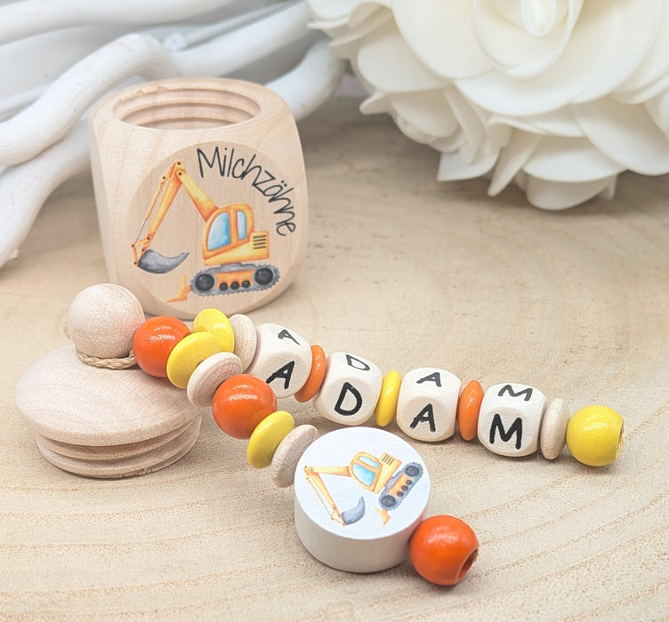 Milchzahndose personalisiert mit Namen Bagger Jungen Zahndose mit Namen - CreativMade