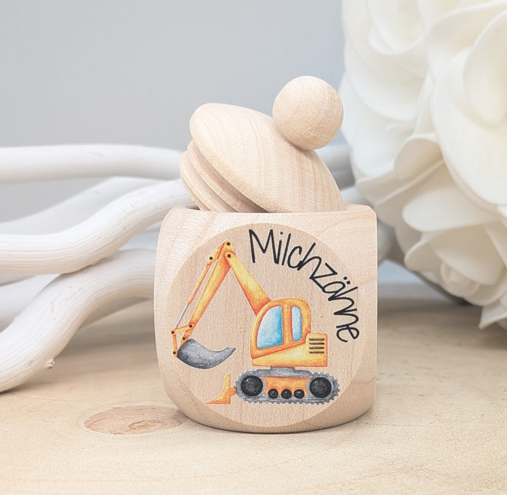 Milchzahndose personalisiert mit Namen Bagger Jungen Zahndose mit Namen - CreativMade