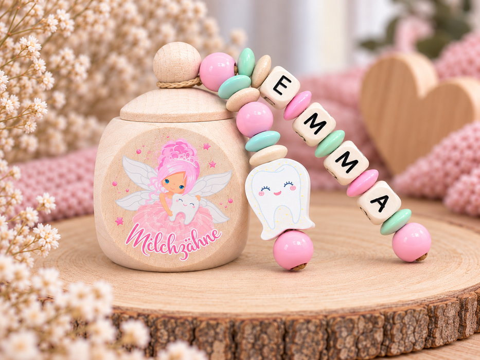 Personalisierte Milchzahndose Zahnfee mit Zahn – Zahndose mit Namen | CreativMade .
