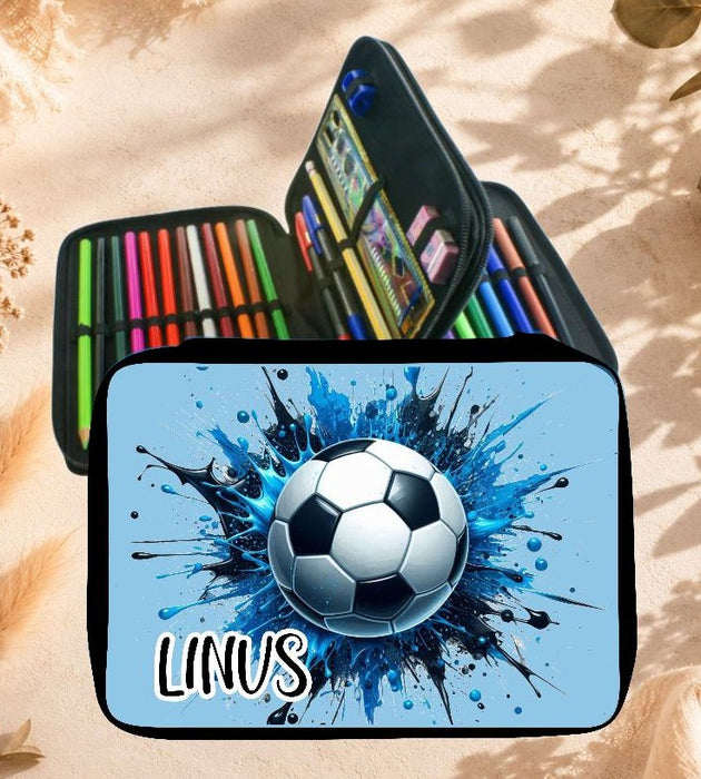 Personalisiertes Federmäppchen mit Name Fußball blau Jungen Geschenk Einschulung Federmappe Federpenal | CreativMade .