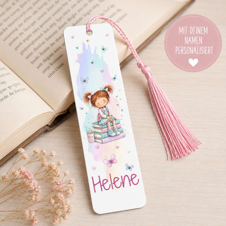 Personalisiertes Lesezeichen Schulmädchen mit Namen – Geschenk zur Einschulung für Mädchen Metall - CreativMade