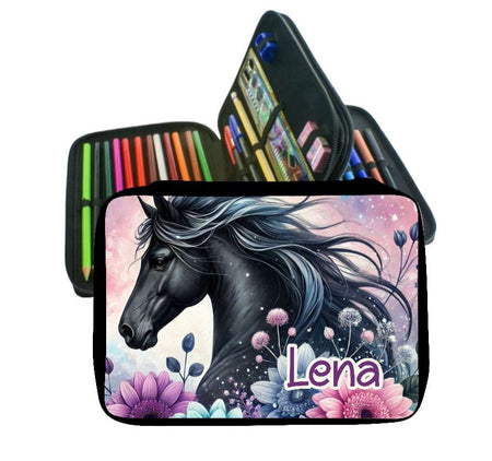 Personalisiertes Federmäppchen mit Name Pferd Mädchen Geschenk Einschulung Federmappe Federpenal - CreativMade