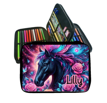 Personalisiertes Federmäppchen mit Name Pferd Mädchen Geschenk Einschulung Federmappe Federpenal - CreativMade