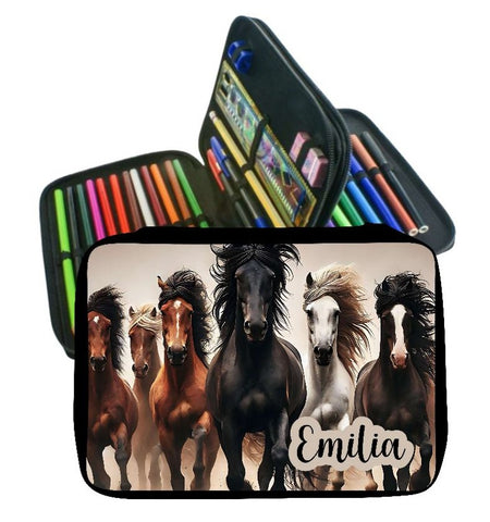 Personalisiertes Federmäppchen mit Name Pferd Mädchen Geschenk Einschulung Federmappe Federpenal - CreativMade