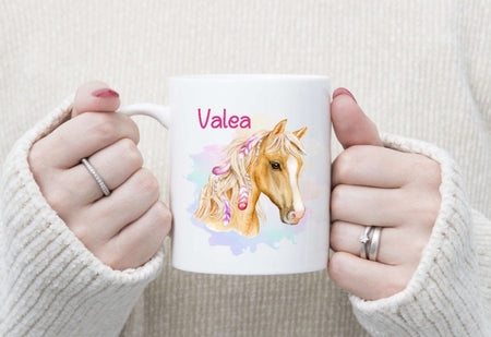Tasse personalisiert Pferd mit Name Kinder Mädchen Einschulung Kindertasse Keramik oder Emaille - CreativMade 