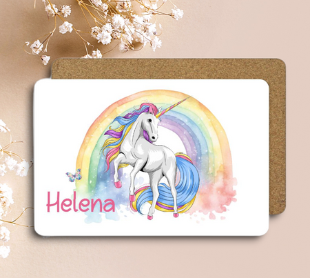 Tischset Kinder Einhorn personalisiert mit Name Mädchen Platzdeckchen Platzset - CreativMade 