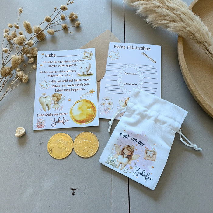 Brief von der Zahnfee Post Urkunde Mädchen Junge erster Wackelzahn Taler Zahnfee Münze Zertifikat Zahnlücke Geschenkidee - CreativMade