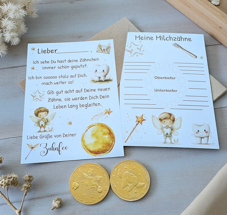 Brief von der Zahnfee Post Urkunde Mädchen Junge erster Wackelzahn Taler Zahnfee Münze Zertifikat Zahnlücke Geschenkidee - CreativMade