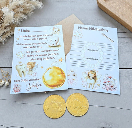 Brief von der Zahnfee Post Urkunde Mädchen Junge erster Wackelzahn Taler Zahnfee Münze Zertifikat Zahnlücke Geschenkidee - CreativMade