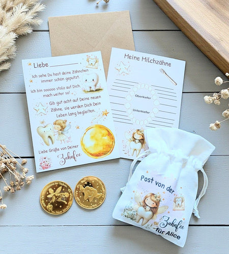 Brief von der Zahnfee Post Urkunde Mädchen Junge erster Wackelzahn Taler Zahnfee Münze Zertifikat Zahnlücke Geschenkidee - CreativMade