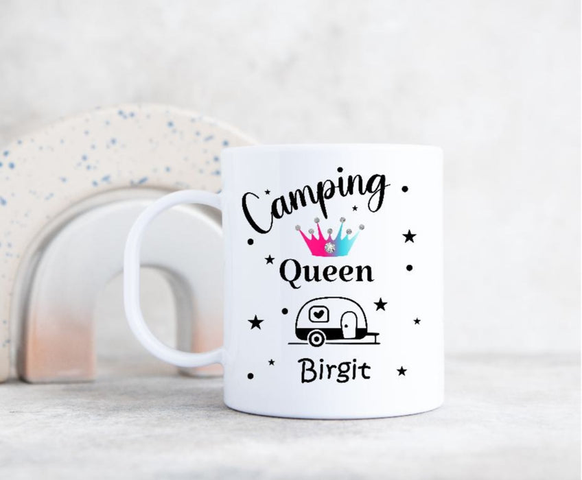Tasse personalisiert mit Name Camping Queen Campingtasse Kunststoff bruchsicher bruchfest Namenstasse - CreativMade 