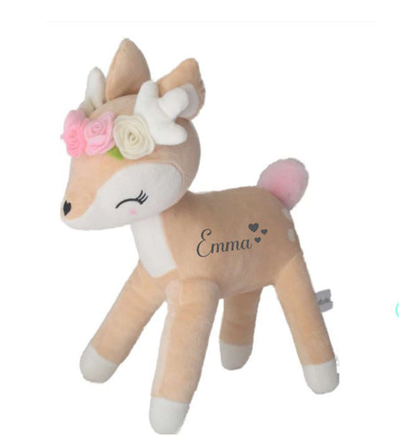 Kuscheltier Reh mit Name personalisiert Mädchen Stofftier Plüschtier Baby Geburt - CreativMade 