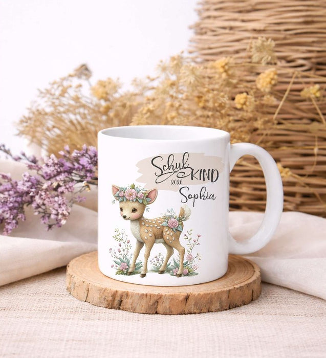 Reh Einschulungstasse mit Name Schulkind Tasse personalisiert Mädchen - CreativMade