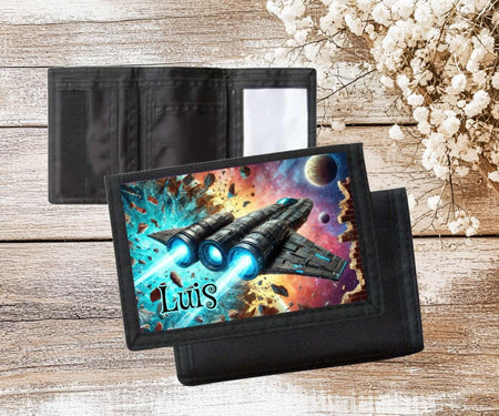 Kinder Geldbeutel personalisiert Rakete – Geldbörse mit Namen Klettverschluss Porte­mon­naie - CreativMade