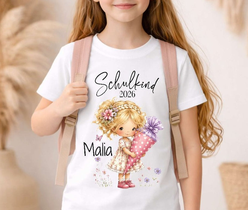 Einschulungsshirt mit Namen personalisiert Zuckertüte Mädchen T-Shirt Einschulung - CreativMade