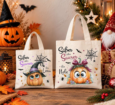 Halloween Beutel personalisiert mit Namen Kürbis Mädchen Süßigkeiten Tasche | CreativMade .