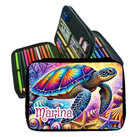 Personalisiertes Federmäppchen mit Name Schildkröte Mädchen Geschenk Einschulung Federmappe Federpenal - CreativMade