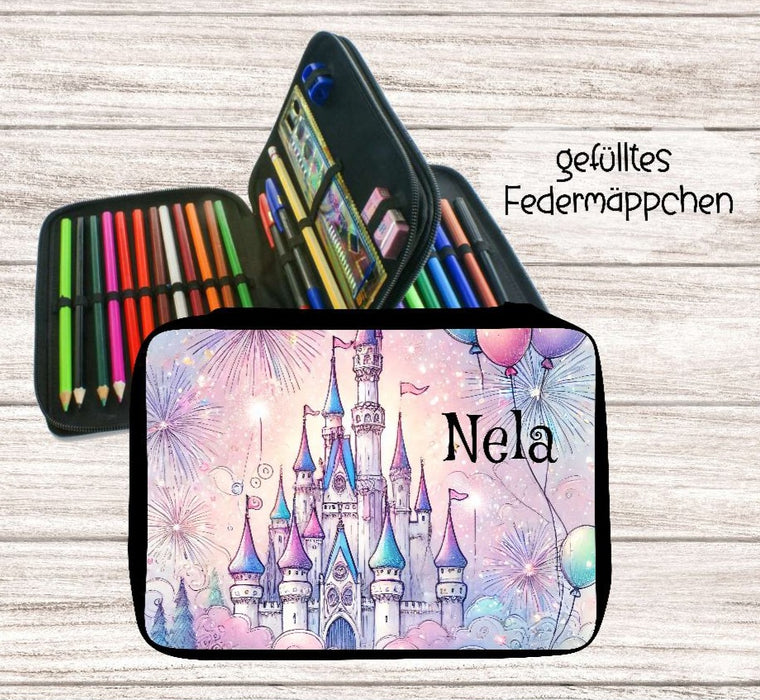 Personalisiertes Federmäppchen mit Name Schloß Mädchen Geschenk Einschulung Federmappe Federpenal - CreativMade