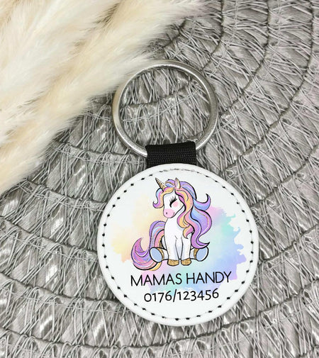 Schlüsselanhänger Anhänger Notfallnummer Einhorn Mädchen Geschenk - CreativMade 