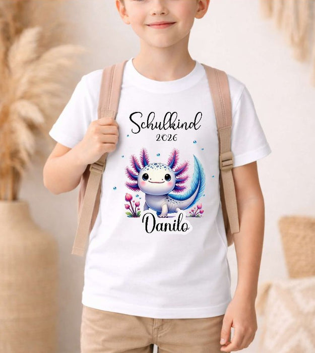 Einschulungsshirt mit Namen personalisiert Axolotl Jungen T-Shirt Einschulung | CreativMade .