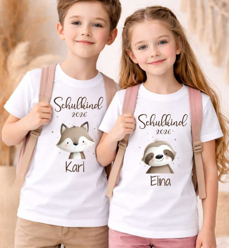 Einschulungsshirt mit Namen personalisiert Tiere Jungen & Mädchen T-Shirt Einschulung - CreativMade