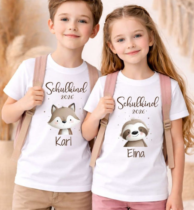 Einschulungsshirt mit Namen personalisiert Tiere Jungen & Mädchen T-Shirt Einschulung | CreativMade .