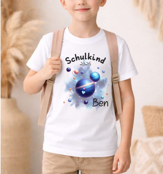 Einschulungsshirt mit Namen personalisiert Planeten Jungen T-Shirt Einschulung