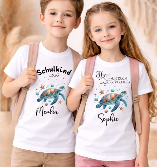 Einschulungsshirt mit Namen personalisiert Schildkröte Jungen T-Shirt Einschulung | CreativMade .