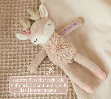 Schmusetuch Schnuffeltuch personalisiert Reh Ella Bieco mit Name Rassel Mädchen Baby Geschenk Taufe Geburt - CreativMade 