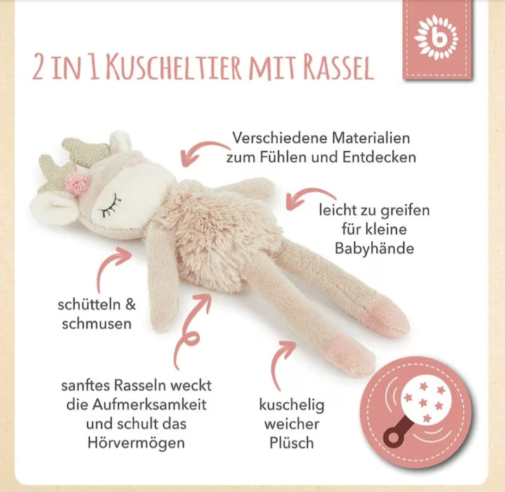 Schmusetuch Schnuffeltuch personalisiert Reh Ella Bieco mit Name Rassel Mädchen Baby Geschenk Taufe Geburt - CreativMade 