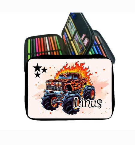 Federmäppchen mit Name Monstertruck Junge personalisiert Geschenk Einschulung Federmappe Federpenal - CreativMade