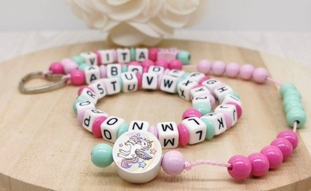 Personalisierte Rechenkette mit Namen & Holzperlen Einhorn – Lernhilfe für Kinder - CreativMade