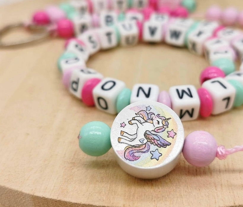 Personalisierte Rechenkette mit Namen & Holzperlen Einhorn – Lernhilfe für Kinder - CreativMade
