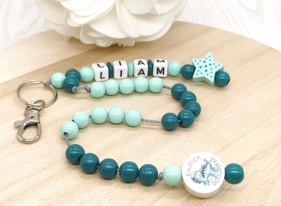 Personalisierte Rechenkette mit Namen & Holzperlen Dinosaurier – Lernhilfe für Kinder - CreativMade