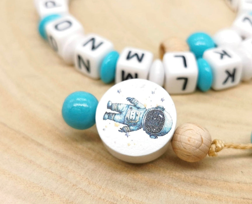 Personalisierte Rechenkette Rakete & Astronaut mit Buchstaben & Holzperlen – Lernhilfe für Kinder - CreativMade