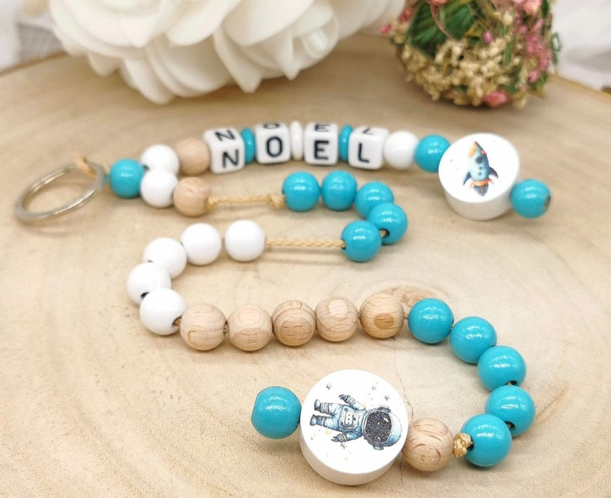 Personalisierte Rechenkette Rakete & Astronaut mit Buchstaben & Holzperlen – Lernhilfe für Kinder - CreativMade