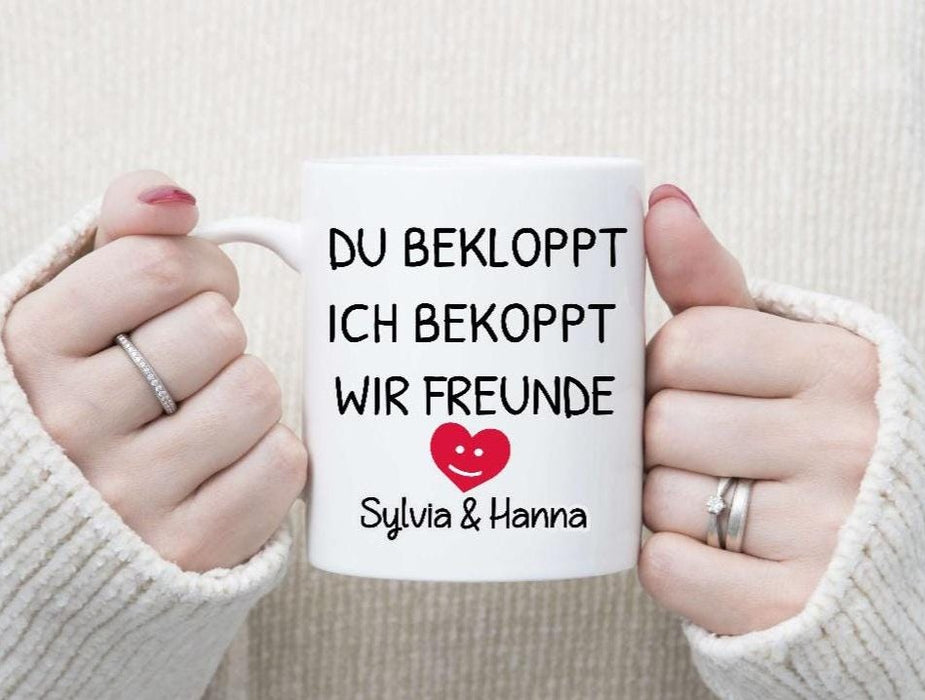 Lustige Tasse mit Spruch – Du bekloppt Ich bekloppt Wir bekloppt personalisierte Kaffeetasse aus Keramik oder Emaille – originelles Geschenk - CreativMade