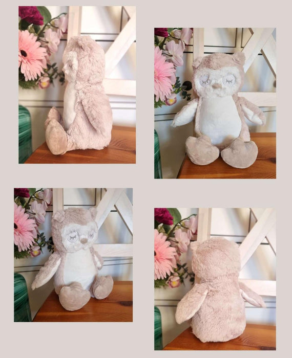 Personalisierte Kuscheltier-Eule mit Namen – bedruckt & individuell – Geschenk zur Geburt, Taufe oder Geburtstag – Babygeschenk mit Herz - CreativMade 