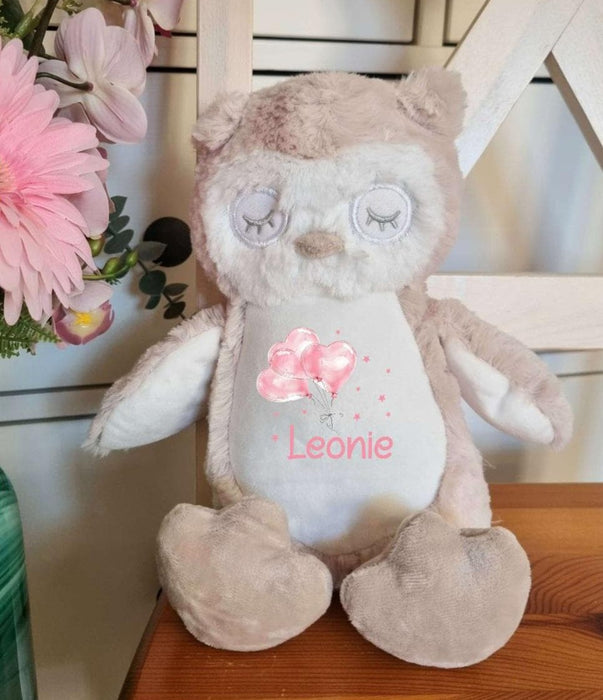 Personalisierte Kuscheltier-Eule mit Namen – bedruckt & individuell – Geschenk zur Geburt, Taufe oder Geburtstag – Babygeschenk mit Herz - CreativMade 