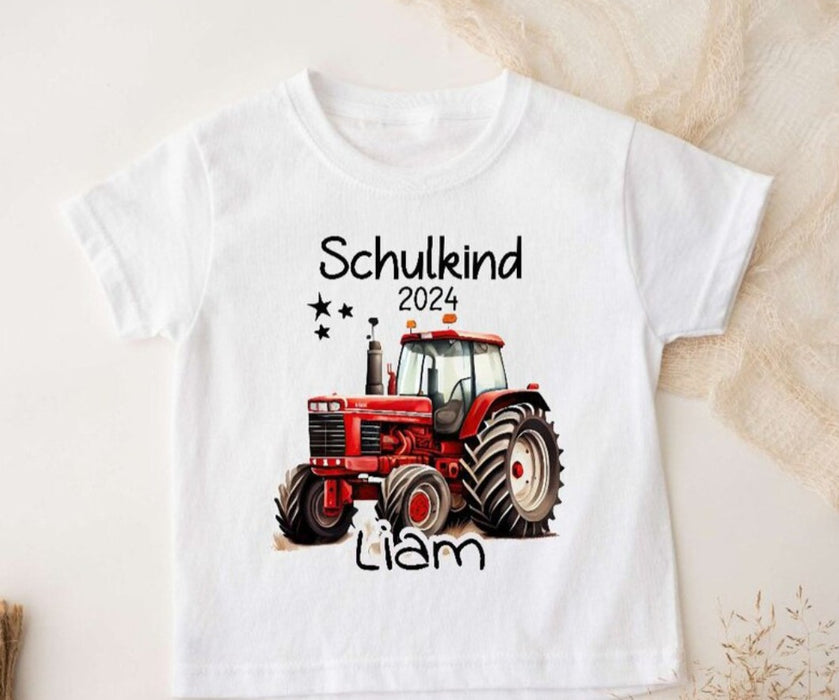 Schulkind T-Shirt mit Name personalisiert Junge Traktor Einschulungsshirt Einschulung erste Klasse Geschenk - CreativMade 