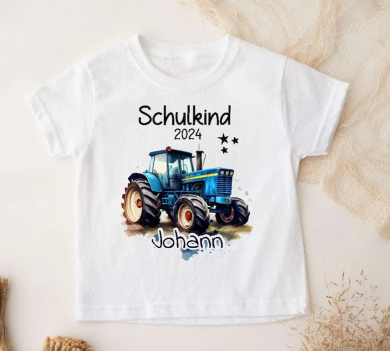 Schulkind T-Shirt mit Name personalisiert Junge Traktor Einschulungsshirt Einschulung erste Klasse Geschenk - CreativMade 