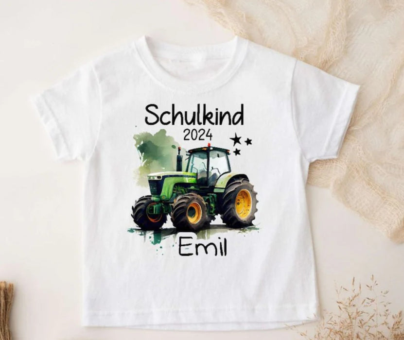 Schulkind T-Shirt mit Name personalisiert Junge Traktor Einschulungsshirt Einschulung erste Klasse Geschenk - CreativMade 