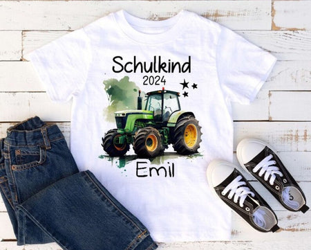 Schulkind T-Shirt mit Name personalisiert Junge Traktor Einschulungsshirt Einschulung erste Klasse Geschenk - CreativMade 