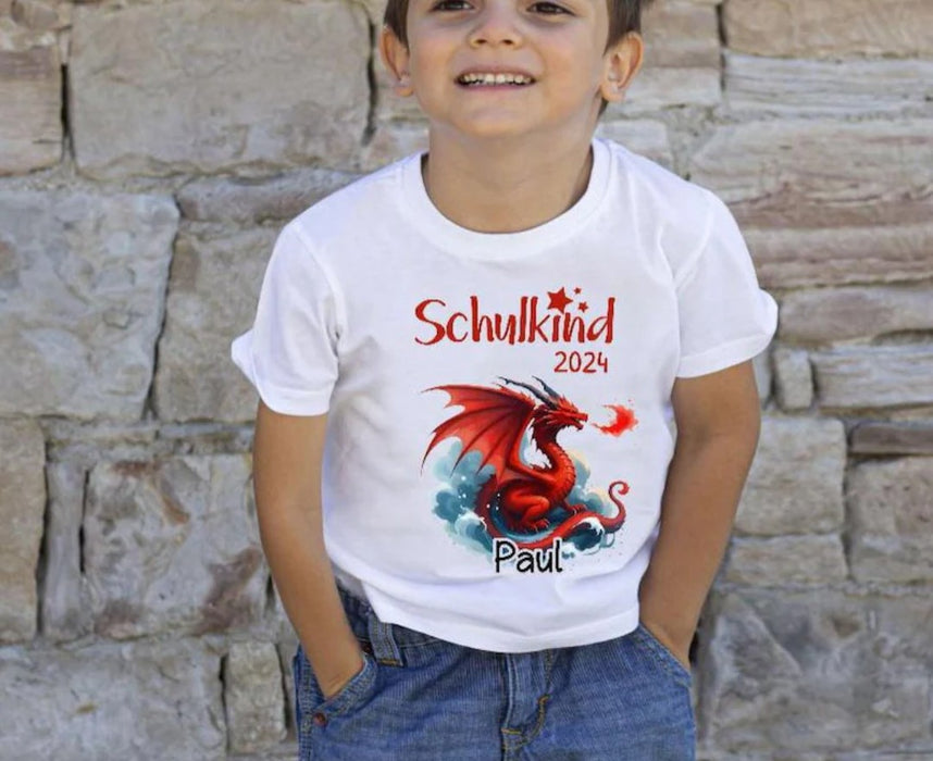 Schulkind T-Shirt mit Name personalisiert Junge Drache Einschulungsshirt Einschulung erste Klasse Geschenk - CreativMade 