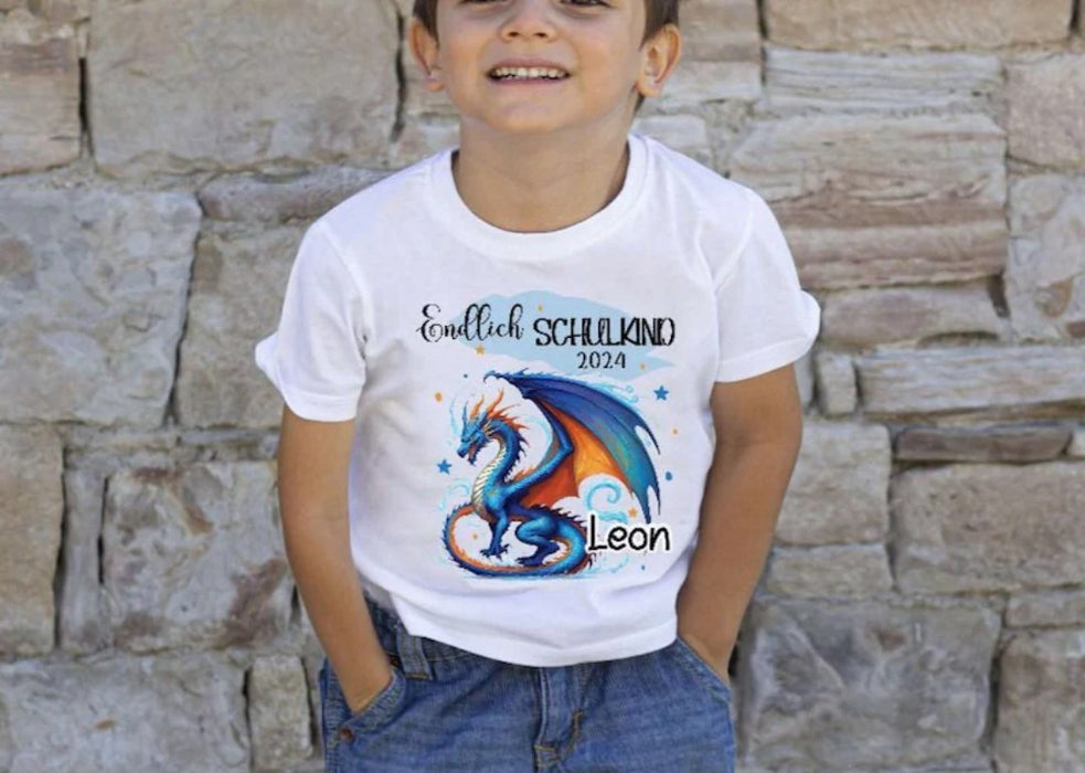 Schulkind T-Shirt mit Name personalisiert Junge Drache Einschulungsshirt Einschulung erste Klasse Geschenk - CreativMade 